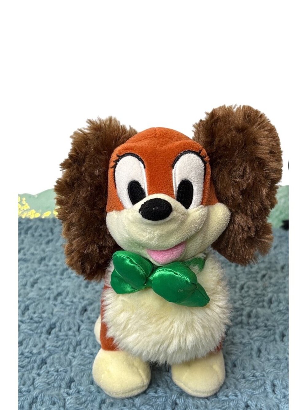 Disney Store Fifi Minnie Mouse's Puppy Dog Plush Stuffed Animal Green Bow 7 inch